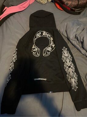 Chrome Hearts Black Hoodie with White Gothic Cross Graphics